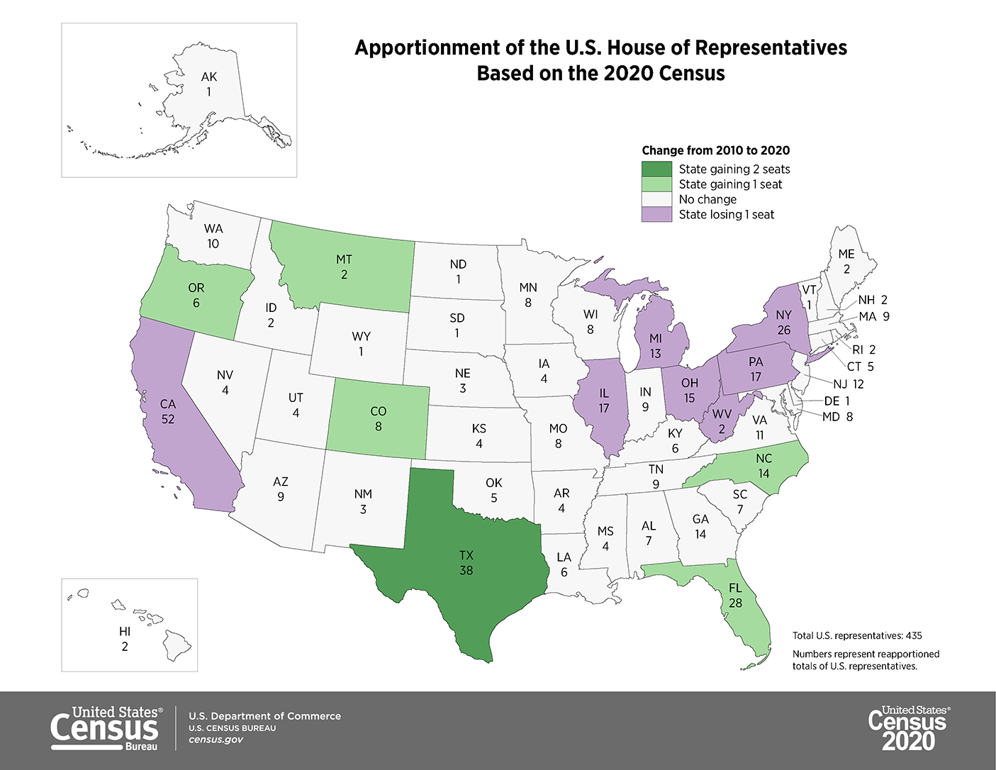 A map showing the apportionment of the U.S. House of Representatives based on the 2020 Census