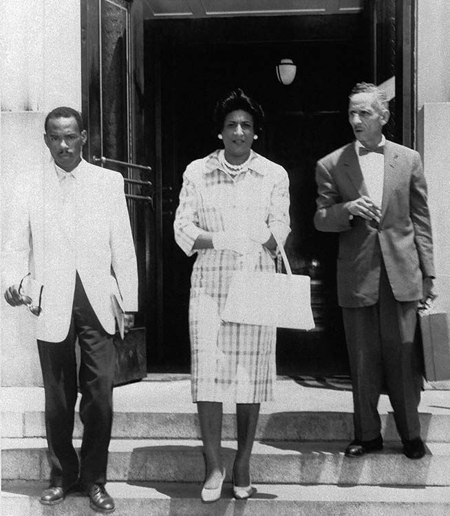 James Meredith (left) sued the University of Mississippi in 1961 after being denied admission to the school. Meredith was represented by Constance Baker Motley (center), a New York-based attorney for the NAACP Legal Defense Fund, and R. Jess Brown of Jackson.