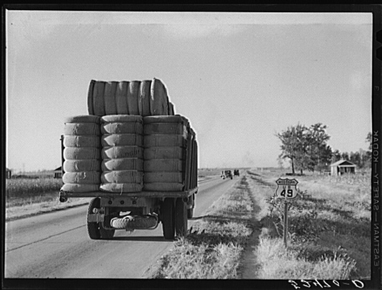 Bales of cotton on truck