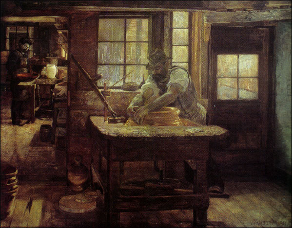 Oil painting of potters