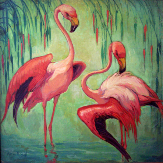 Marie Hull painting, Flamingoes