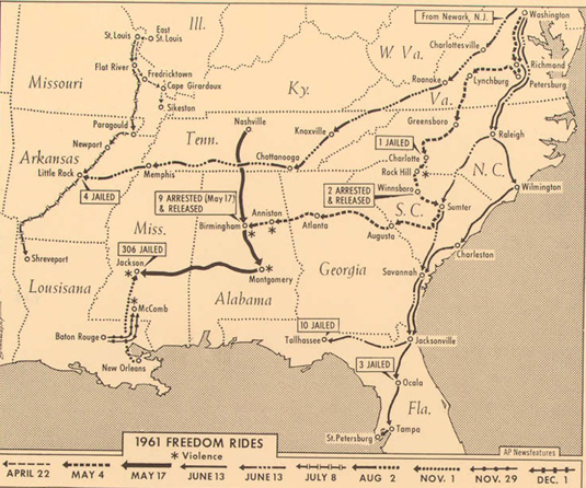 Freedom Riders map